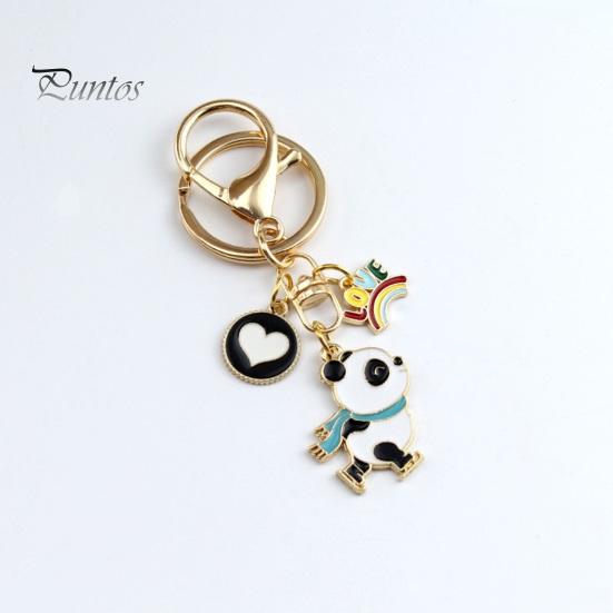 New Year Keychain Panda Heart Pendant Best Wishes Polished Lobster Clip Lightweight Shoulder Bag Schoolbag Decoration Pendant Keyring