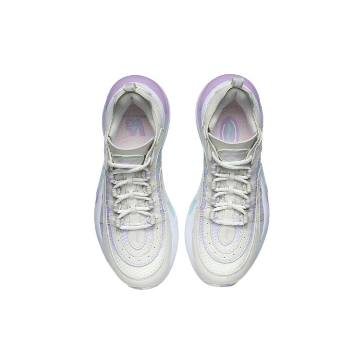 New LiNing V8 Cushioning Anti Slip And Wear Resistant Low Top Running Shoes Women's White Purple ARHQ172-7