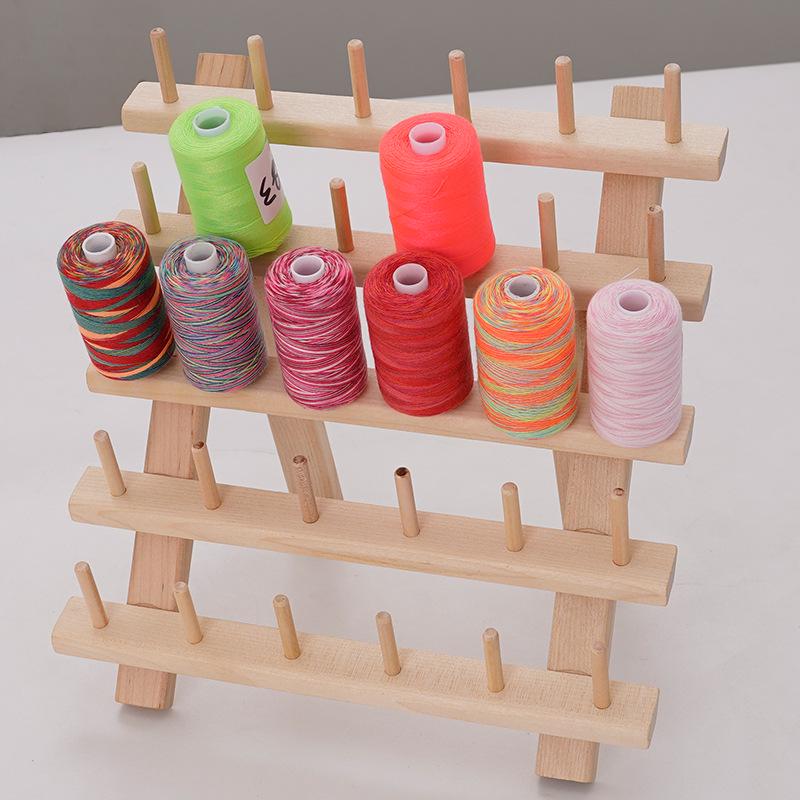 Creative Wooden Folding Thread Spool Rack - Holds 46 Spools/Bobbins for Sewing and Storage