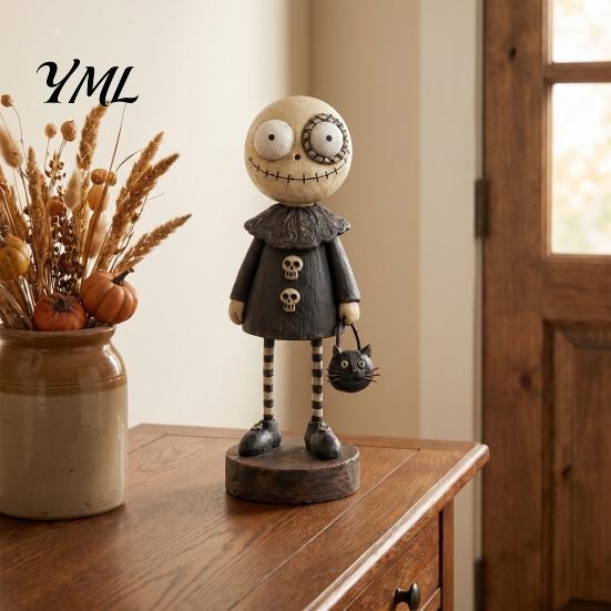 Creative Gift for Friends Halloween Pumpkin/Skeleton Figurine, Resin Desktop Ornament, Retro Cartoon Vintage Party Supplies Humanoid Statue