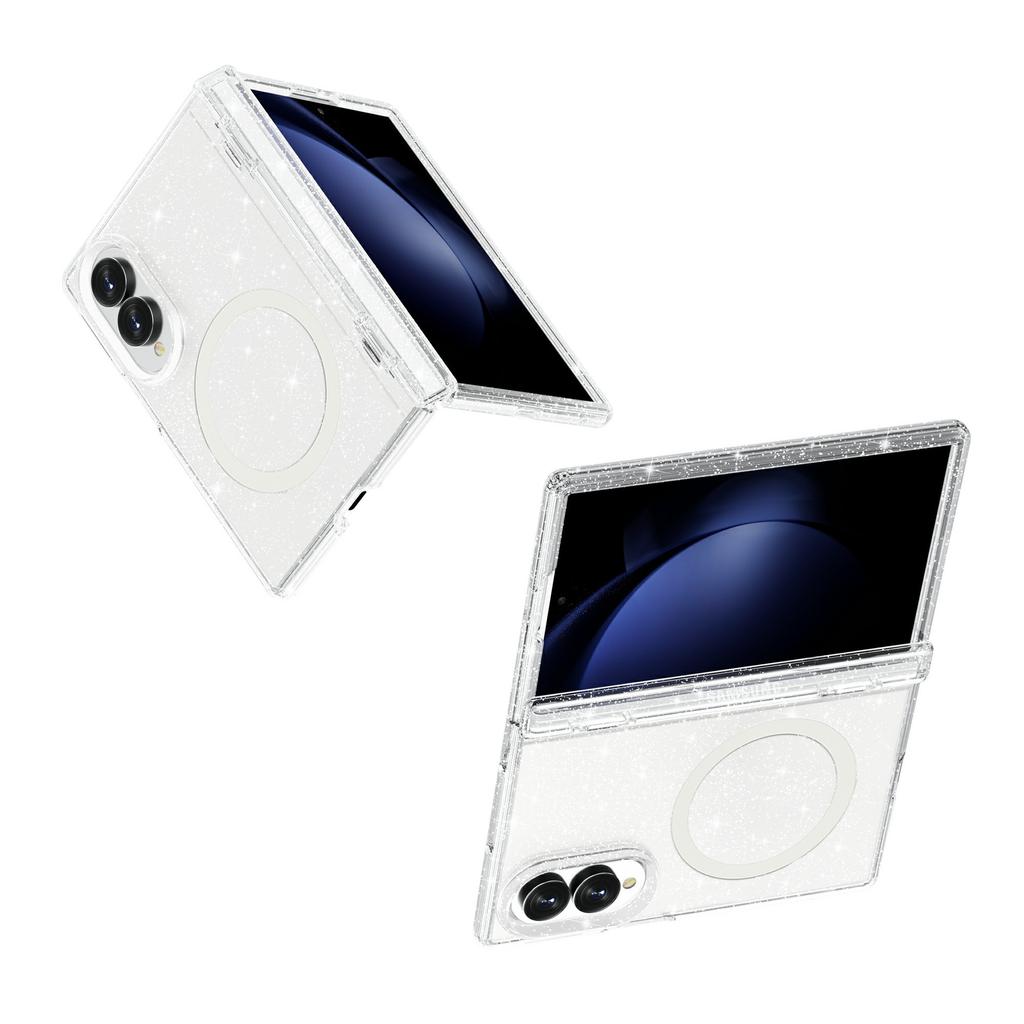 New Samsung Galaxy Z Fold1 Folding Magnetic Phone Case for Terminator Transparent Glitter Hard Case