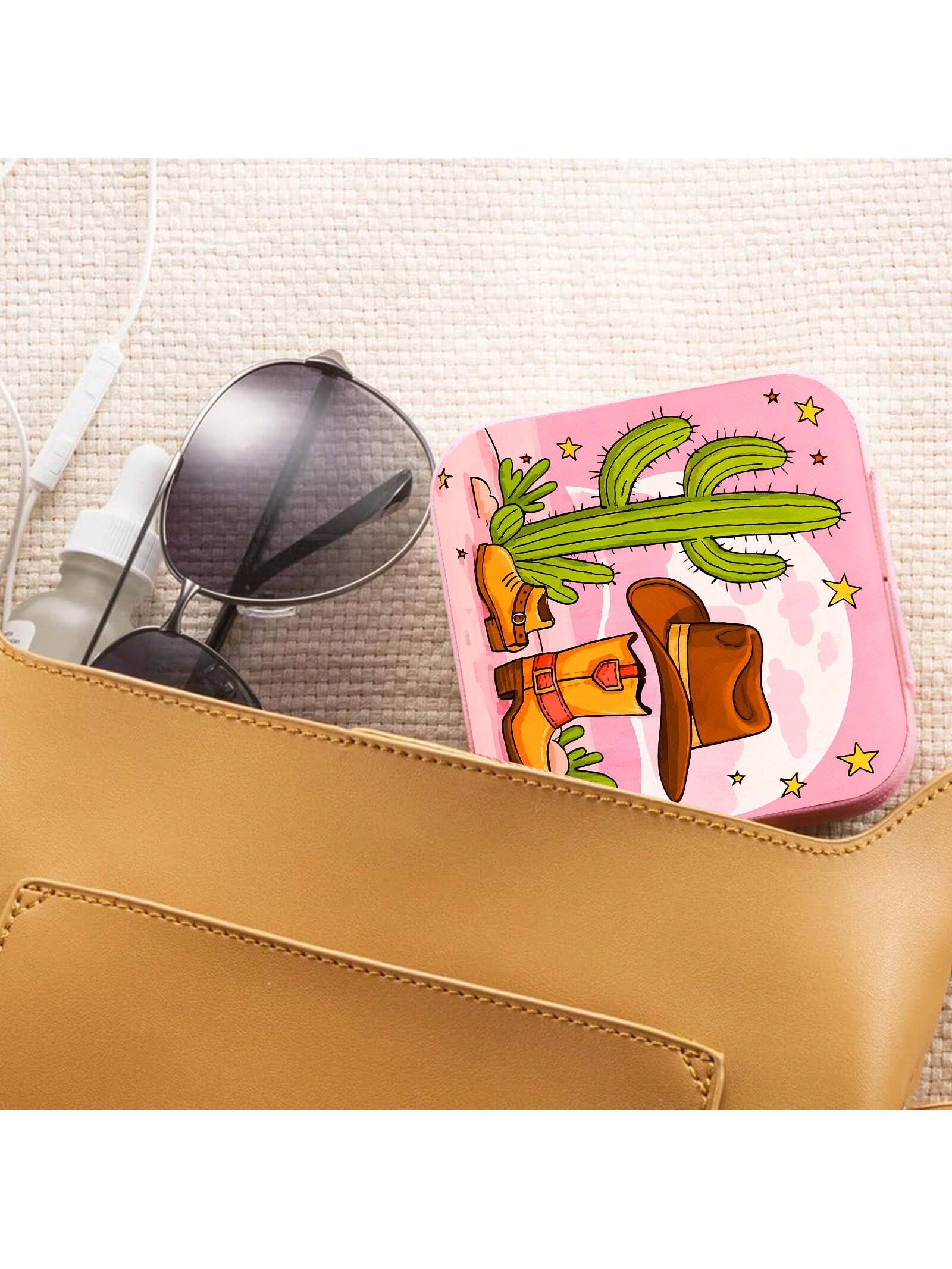 

1Pcs Travel Jewelry Box for Girls Pink Bows Print Embossed Jewelry Organizer Traveling Jewelry Case Gift for Women - Mini Organi Вишня