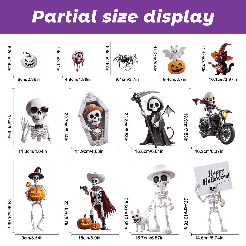 3D Halloween Cling Stickers Skull Ghost Witch for Window Door Party Home Decoration