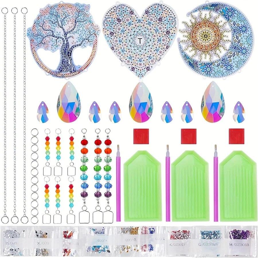 1 Acryl Doppelseitiges Super Flash Kristall Diamant Malerei Fängt Landschaft Sonne Mond Herz Baum Muster DIY Windspiele