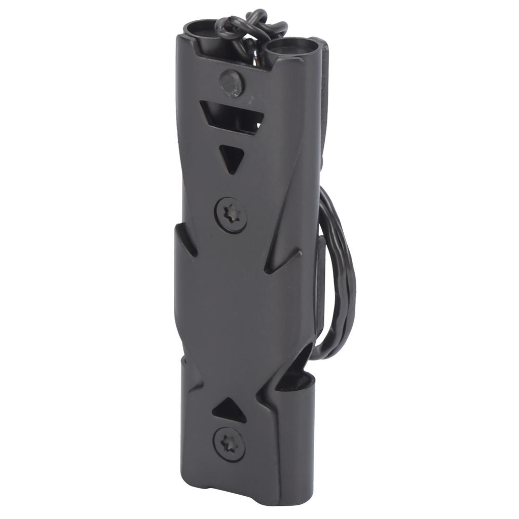 Outdoor Survival Pfeife mit Schlüsselanhänger Edelstahl Doppelrohre Sicherheitspfeife Schwarz