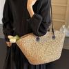 Grand Sac Cabas Sac d'Été Tissé Sac à Épaule Tissé en Paille Sac de Plage Tissé en Raphia Sac Tissé en Rotin