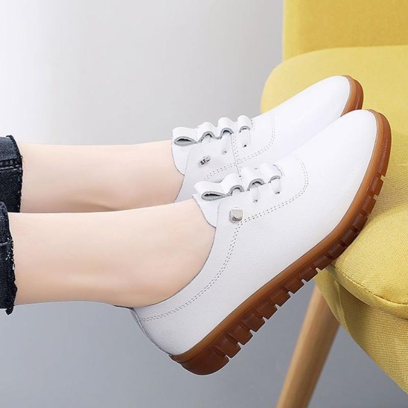 Soft Leather Mother Shoes, Soft Sole, Soft Surface, Ladies' Small Leather Shoes, Comfortable White Shoes, Casual Non-slip Cowhide Sole Toe Shoes