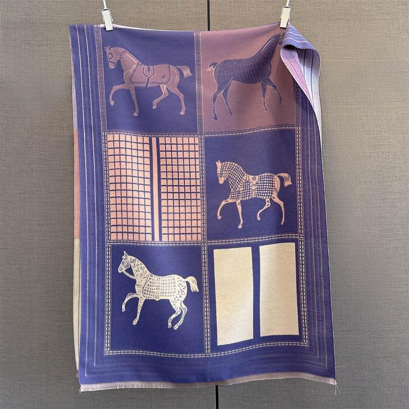 Autumn and Winter Warm Imitation Cashmere Scarf Women's Versatile Thickened Warm Scarf Women's Horse Printed Large Shawl