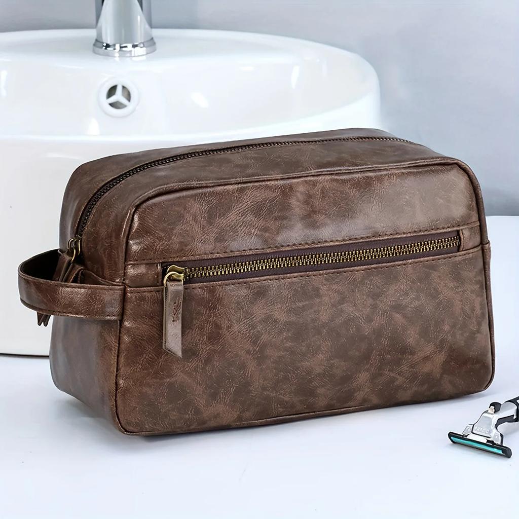 Herren-Kulturtasche aus Leder für Reisen und Geschäftsreisen, tragbare Kosmetiktasche mit großer Kapazität und mehreren Taschen, handliche Kulturtasche aus Leder