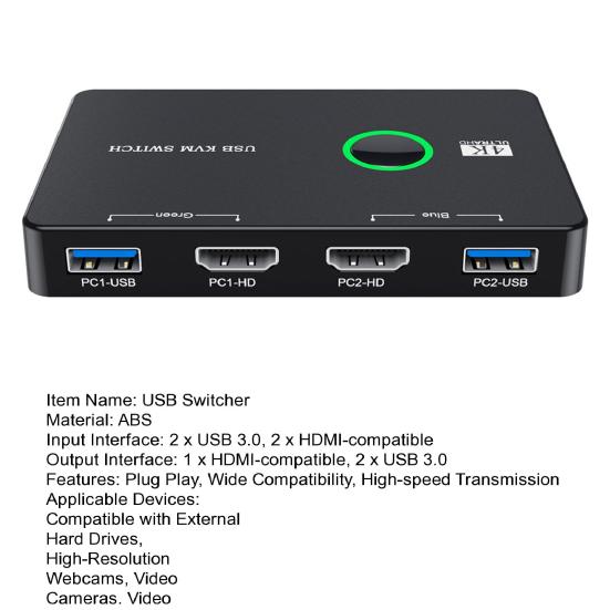 Commutateur USB 3.0 - Partage 4 Ports Entre 2 Ordinateurs - Pour Clavier, Souris, Disques, Imprimante