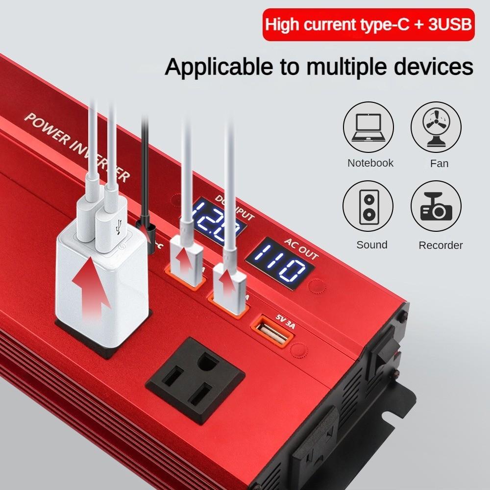 LED Digital Display Car Inverter High Power Portable Household Inverter Small Multifunctional Voltage Converter