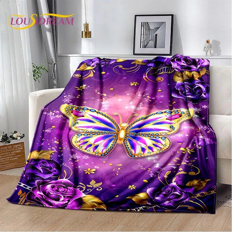 3D Cartoon Dream Butterfly Flower Soft Plush Blanket,Flannel Blanket Throw Blanket for Living Room Bedroom Bed Sofa Picnic Cover