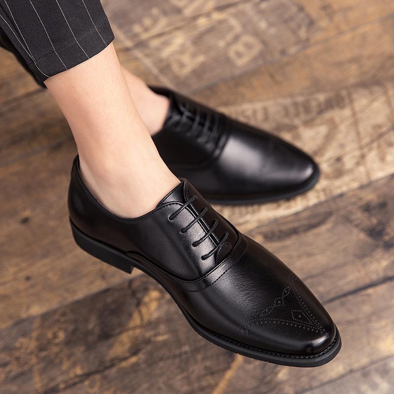 Men's Pointed Toe Leather Shoes - British Retro, Business Casual, Korean Style, Height Increasing, Formal & Wedding.