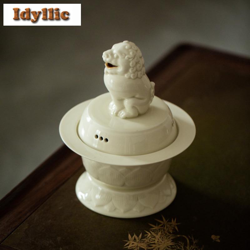 Ding Kiln Ceramic Lion Large Incense Holder Mist Smoking Steamers Incense Burners Aromatherapy Censer Tea Ceremony Ornaments