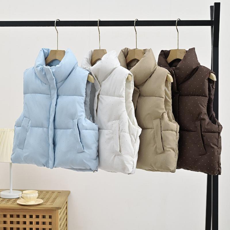 Women S Stand Collar Sleeveless Short Vest Solid Color Casual