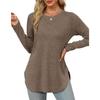 Women's O Neck Long Sleeve Tunic Top Solid Color Casual Loose Curved Hem T Shirt