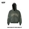 Unisex Oversized Short Hooded Zip-Up Fleece Sweatshirt With Embroidered Letters Patch Detail