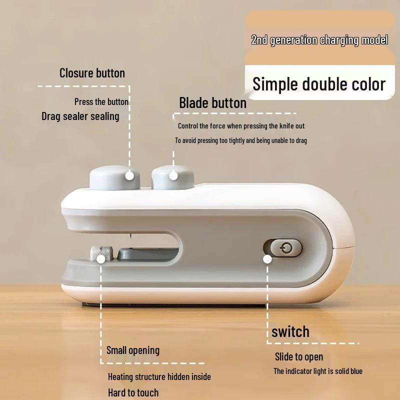 Compact Rechargeable Snack Sealer: Portable Dual-Use Machine for Plastic Packaging and Bag Sealing.