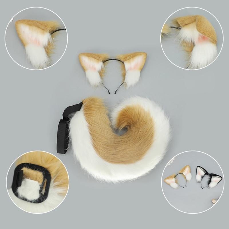 1/2 Stück Kunstpelz Tier-Schwanz Hundeschwanz Hundeohren Stirnband Halloween Cosplay Kostüm Hundeohren Haarband Hundeschwanz Hunde Kostüme