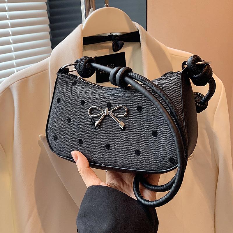Popular Bow Polka Dot Underarm Bag Fashionable Simple Shoulder Bag French Niche Versatile Crossbody Bag