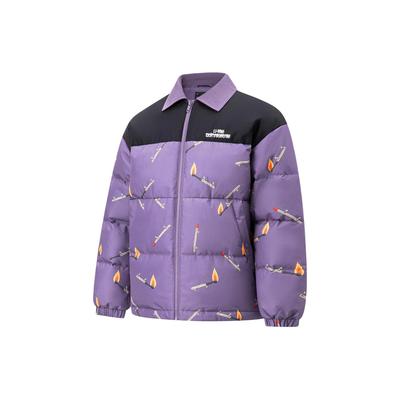 Li Ning Phil Hackett Collaboration Color Block Printed Loose Short Down Jacket Men Outerwear Dark-Crystal-Purple AYMT173-3
