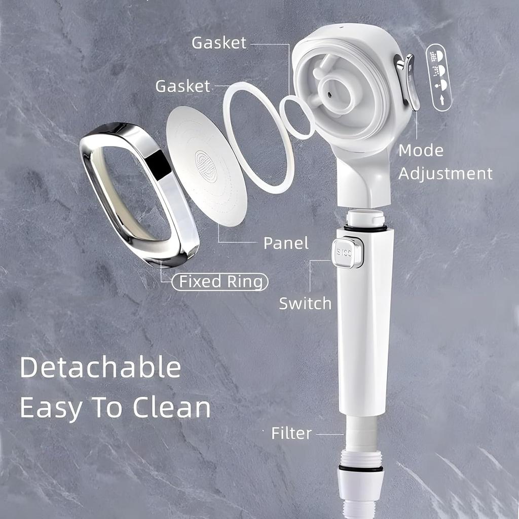 4-mode Handheld Pressurized Shower Head with Pause Switch, Anti-clog Nozzles, Built-in Power Wash to Clean Tub, Tile & Pets, Easy Installation, Hose