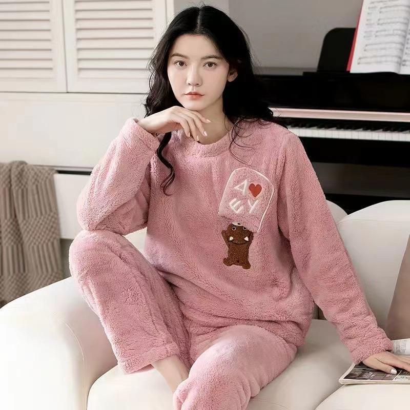 2025 Autumn Winter Cartoon Pajamas Sets for Women Warm Thicken Pajama Long Sleepwear Girl pyjamas Coral Fleece Homewear Clothes