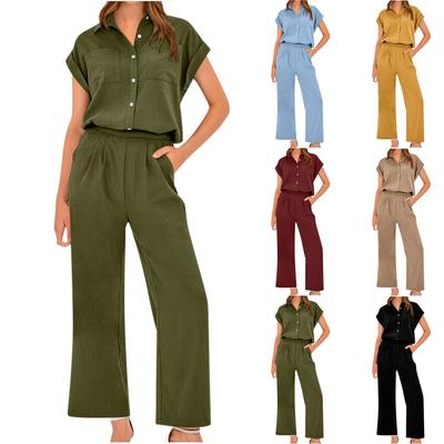 Ladies Casual Fashion Sexy New Comfortable Solid Color Texture Sports Short-sleeved Trousers Suit