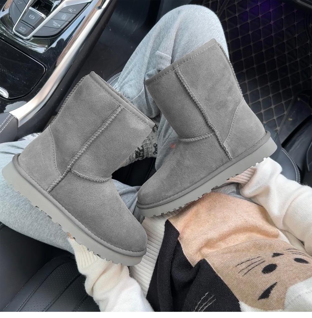 Mode Damen Schneestiefel mit integriertem Fell, hochwertige Schafwolle und Wolle, kastanienbraune Farbe, schlicht und vielseitig, schwarz, grau, warm, langlebig