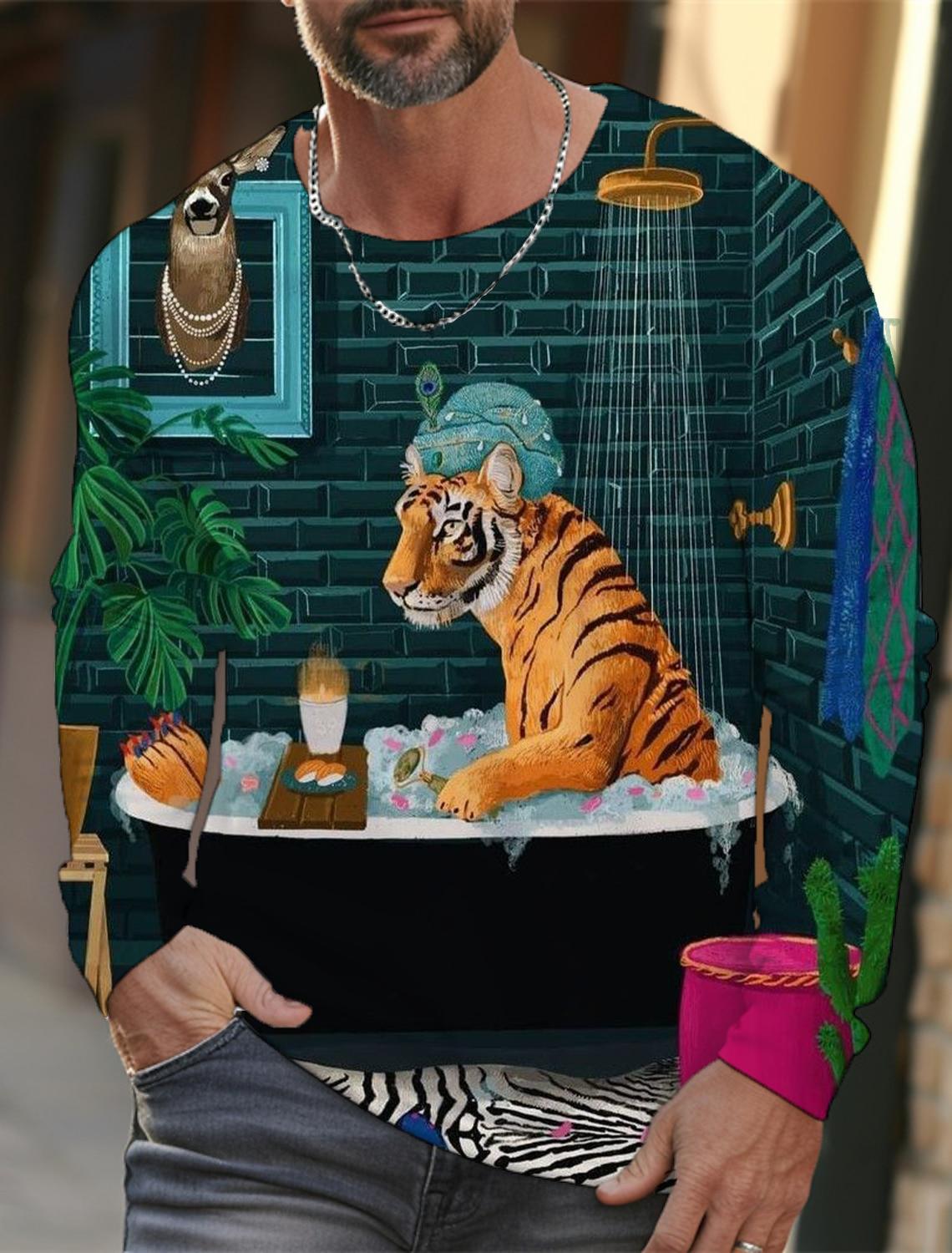 

Мужская футболка с длинными рукавами, 3D-печать, HD-принт с леопардовым принтом, мужская футболка с длинными рукавами, осенние топы, повседневная домашняя одежда с круглым вырезом 6XL