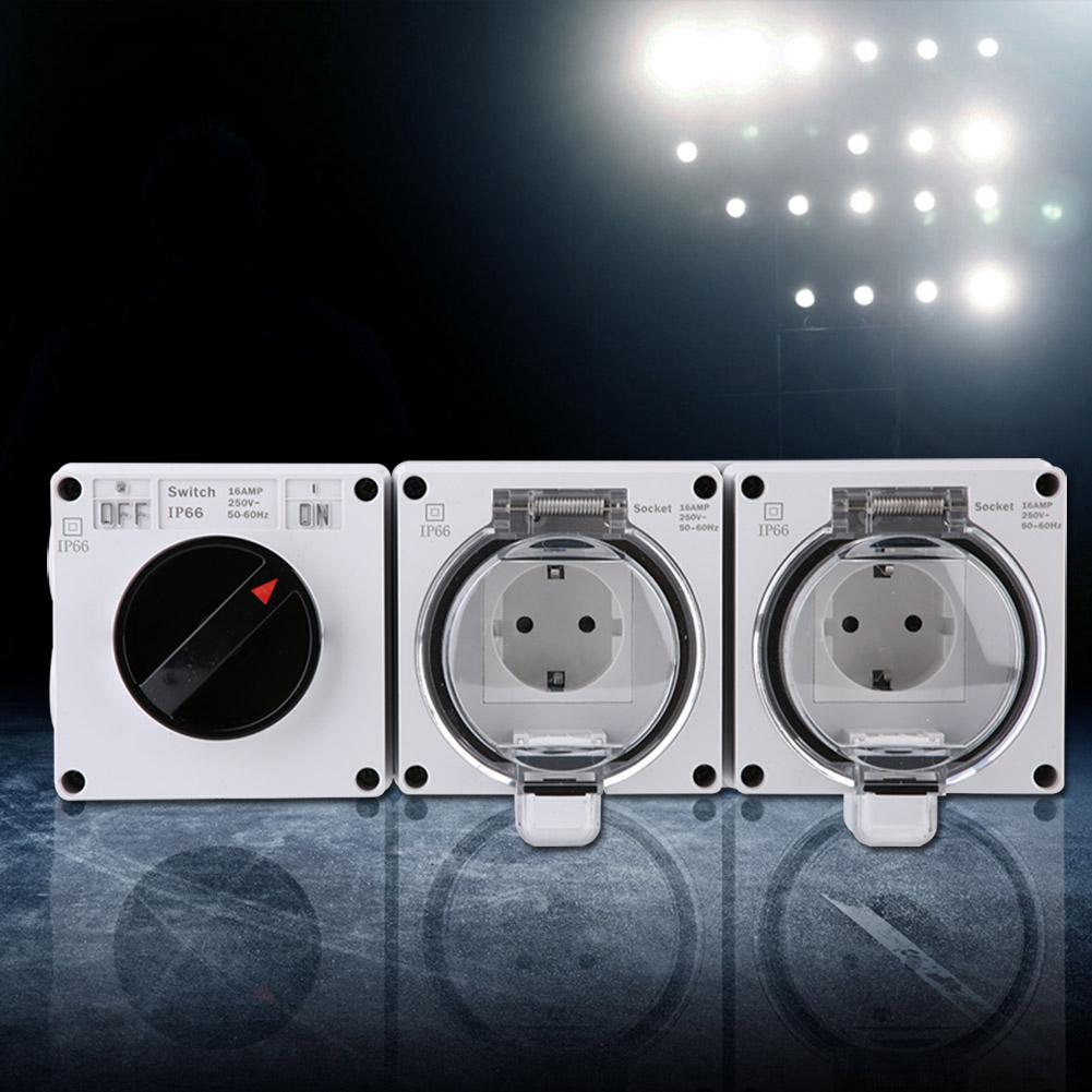 Waterproof IP66 Electrical Socket Plug Outdoor Power Outlet with On Off Switch(250V DE Plug)