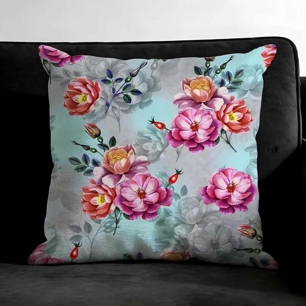 Classic Floral Print Elegant Cushion Cover Pillowcase Ultra Soft Skin Friendly Fabric Cloud Like Comfort & Concealed Zipper