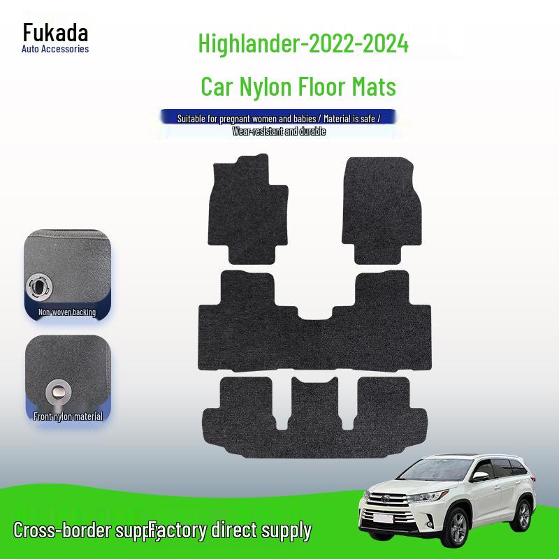 Black Nylon Floor Mats for 2022-2024 Toyota Highlander - Dirt-Resistant Car Interior Accessories