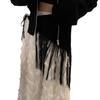 Yuppie Fringe Waistband for Women Elegant Hip Scarf Belt with Tie Black Yuppie Fringe Girdle Belt Stylish Accessory