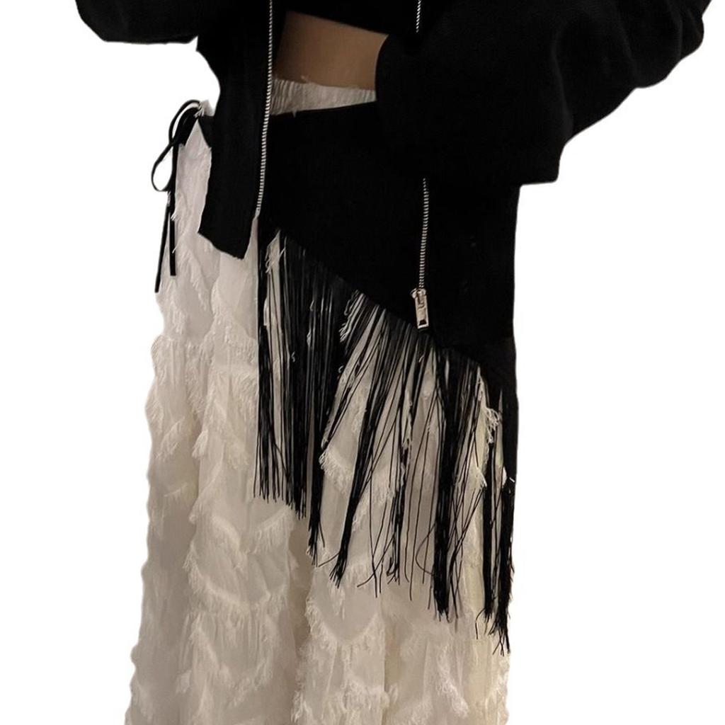 Yuppie Fringe Waistband for Women Elegant Hip Scarf Belt with Tie Black Yuppie Fringe Girdle Belt Stylish Accessory