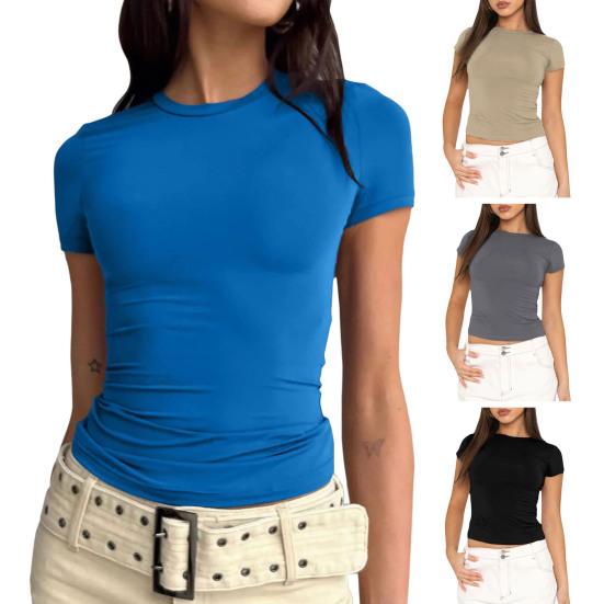 Dámské tričko Tričko s kulatým výstřihem Pulovr s krátkým rukávem Topy Slim Fit Jednobarevné Tričko Streetwear