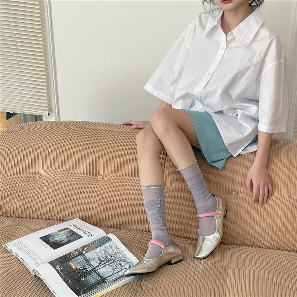Solid Color Smooth Cute Sweet Legwear Long Winter Daily Sock for School Office