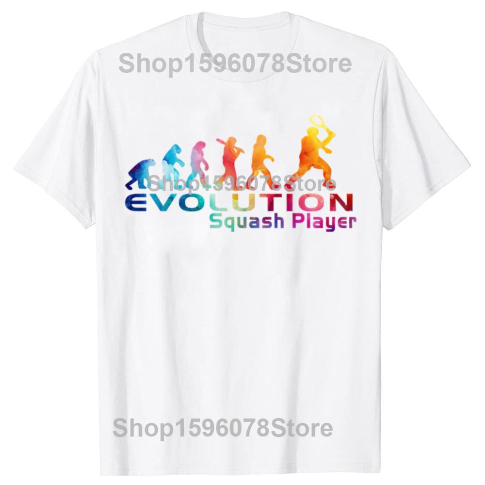 Funny Evolution Of Squash Player T Shirts Men Women Pure Cotton Humor Streetwear Tee Shirt Short Sleeve Unisex Loose Clothing