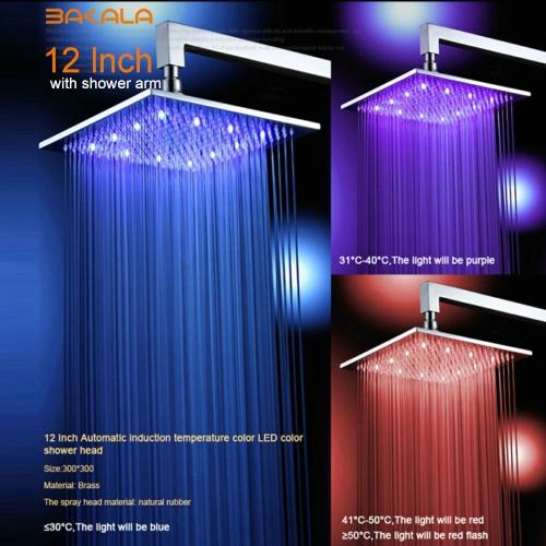 BAKALA  8 10 12 16 Inch Water Powered Rain Led Shower Head Bathroom 3 Colors Led Showerhead. Chuveiro Led