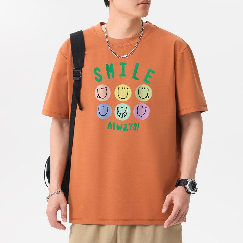 12 Colors Plus Size Always Smile Men's Short Sleeves T-Shirt 100% Cotton Streetwear Tee