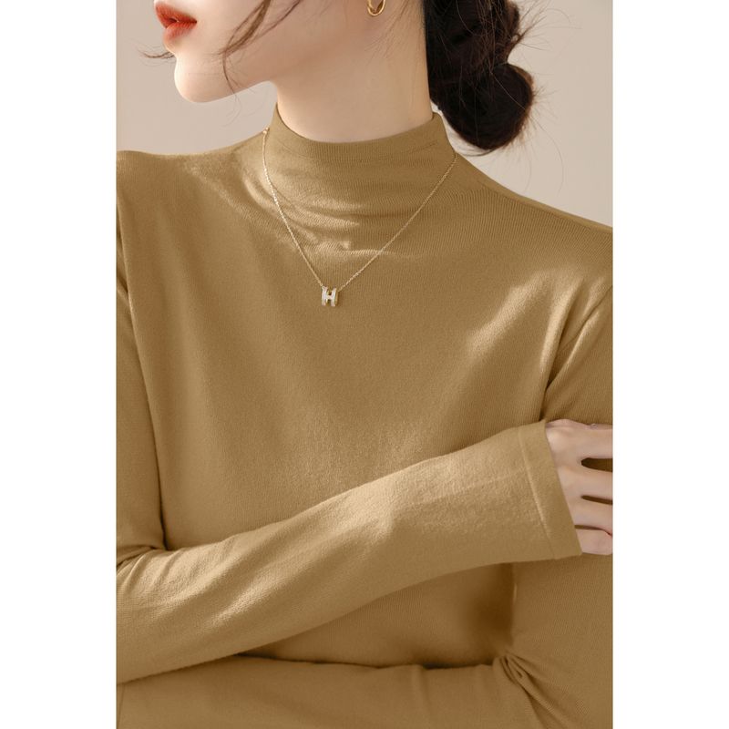 

Spring Light Purple Minimalist Easiest for Match Inner Wear Base Women s Clothing 2025 Half-High Collar Long Sleeves Fashion Silm Knitwear Mustard yellow L