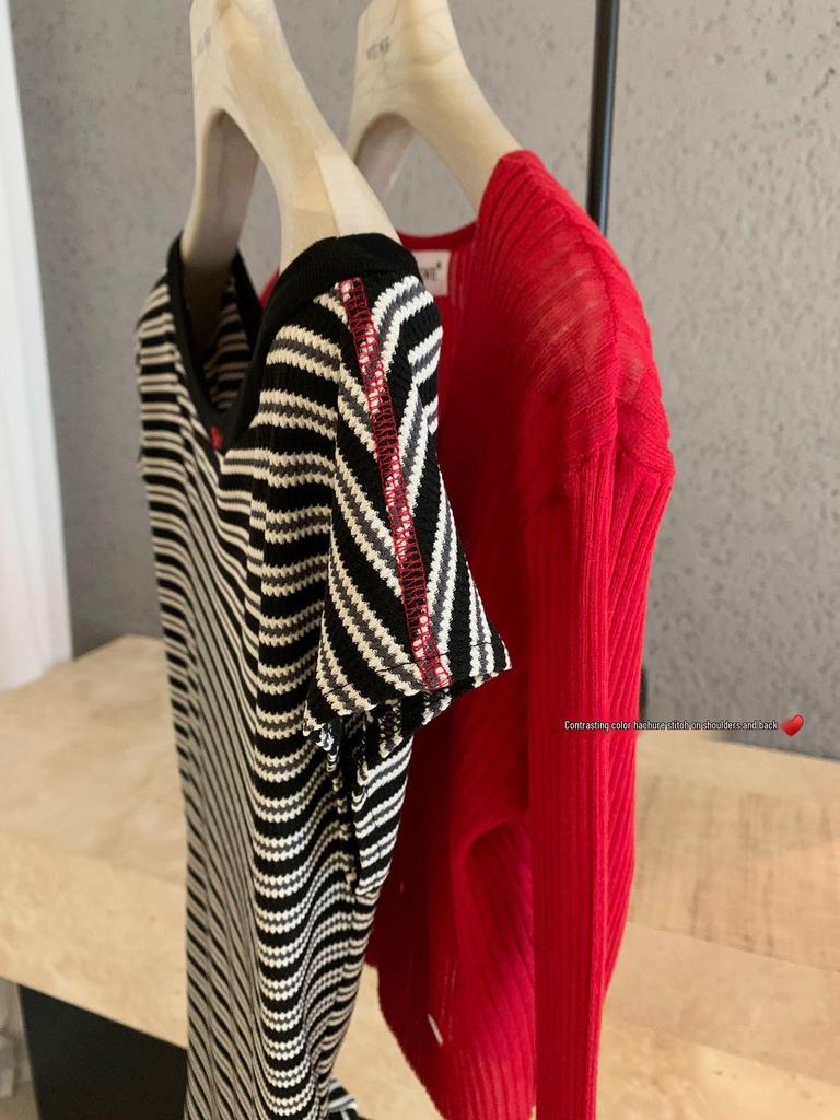 Women's Black & White Striped One-Shoulder Short-Sleeve Top - Spring/Summer Trendy