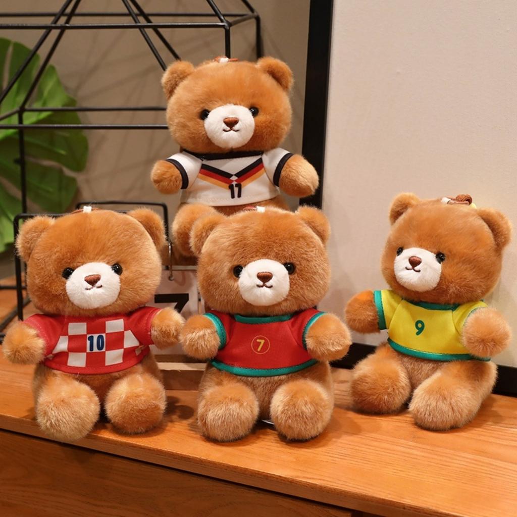 Cute Soccer Teddy Bear Plushie Soft Stuffed Animal Bear In Soccer Jersey For Kids Boys Girls Fans Birthday Xmas Gift Decorations