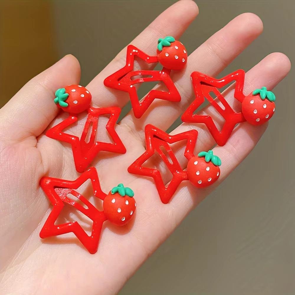 5 Pieces of Kidsren's Bangs Broken Hair Clips Girls' Star Strawberry Girls' Forehead Five-pointed Star Hair Clips Baby