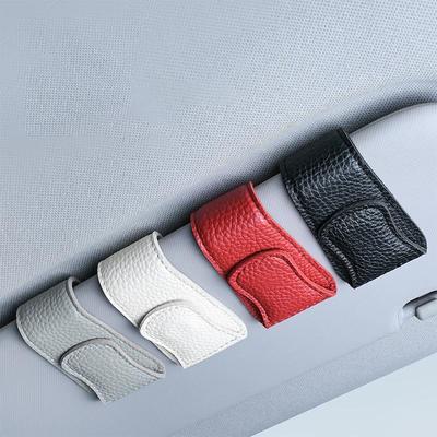 Clip Magnetica in Pelle per Occhiali da Parasole per Auto, Funzionamento con Una Mano, Installazione Senza Danni, Adatto a Tutti i Veicoli, Porta Occhiali e Porta Carte
