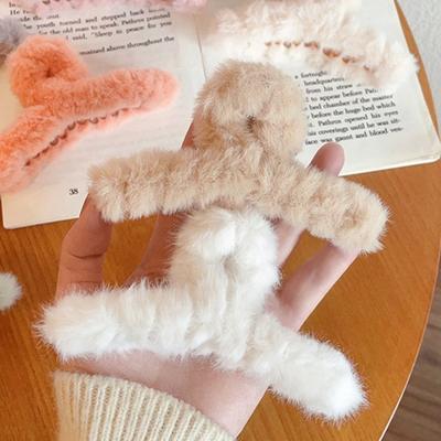 Winter Plush Hair Claw Faux Furry Korean Style Cross Teeth Back Head Shark Clip Solid Color Hair Barrette Headwear Hair Accessories