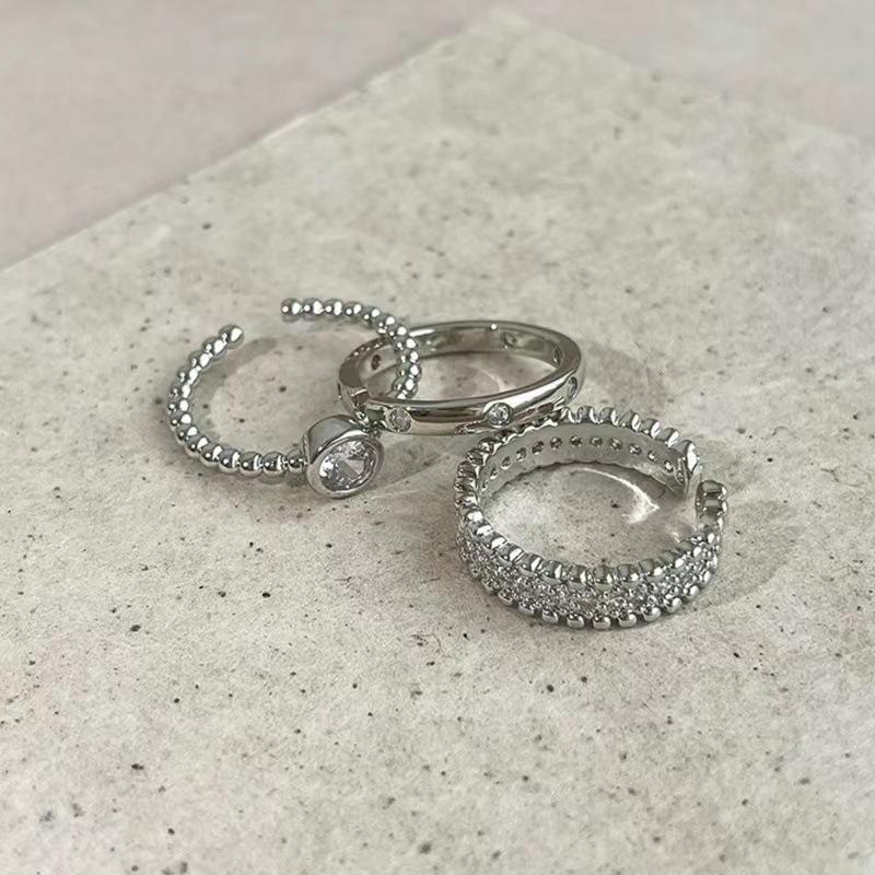 3PCS Fashion Luxury Zircon Rings for Women Men Simple Elegant Adjustable Opening Wedding Ring Set Party Jewelry Gifts