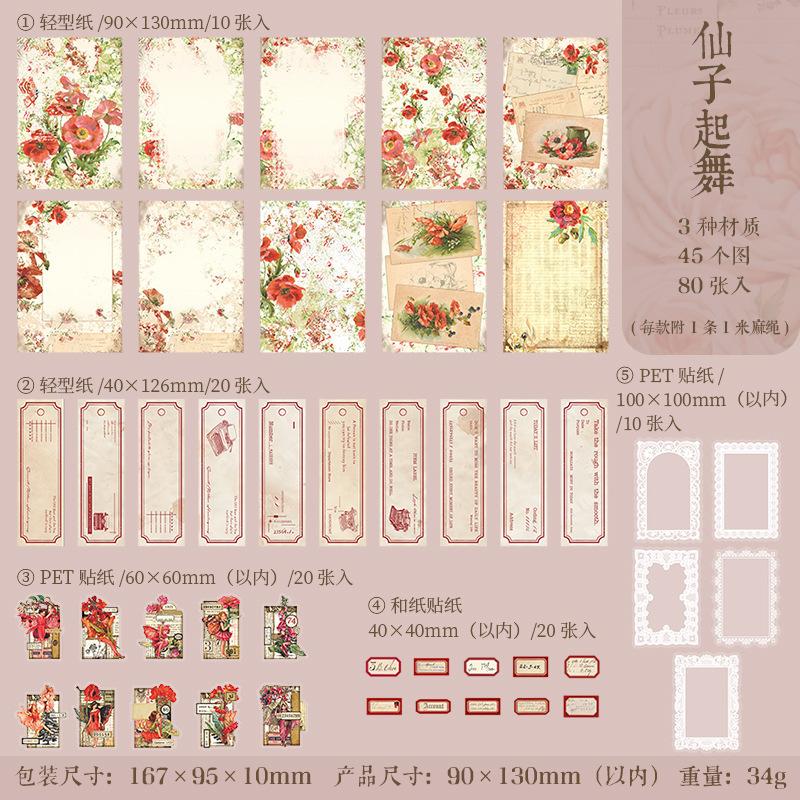 80-Sheet Vintage Paper & Sticker Mix Kit, Retro Patterns for Journaling, Scrapbooking & DIY Card Making, Self-Adhesive