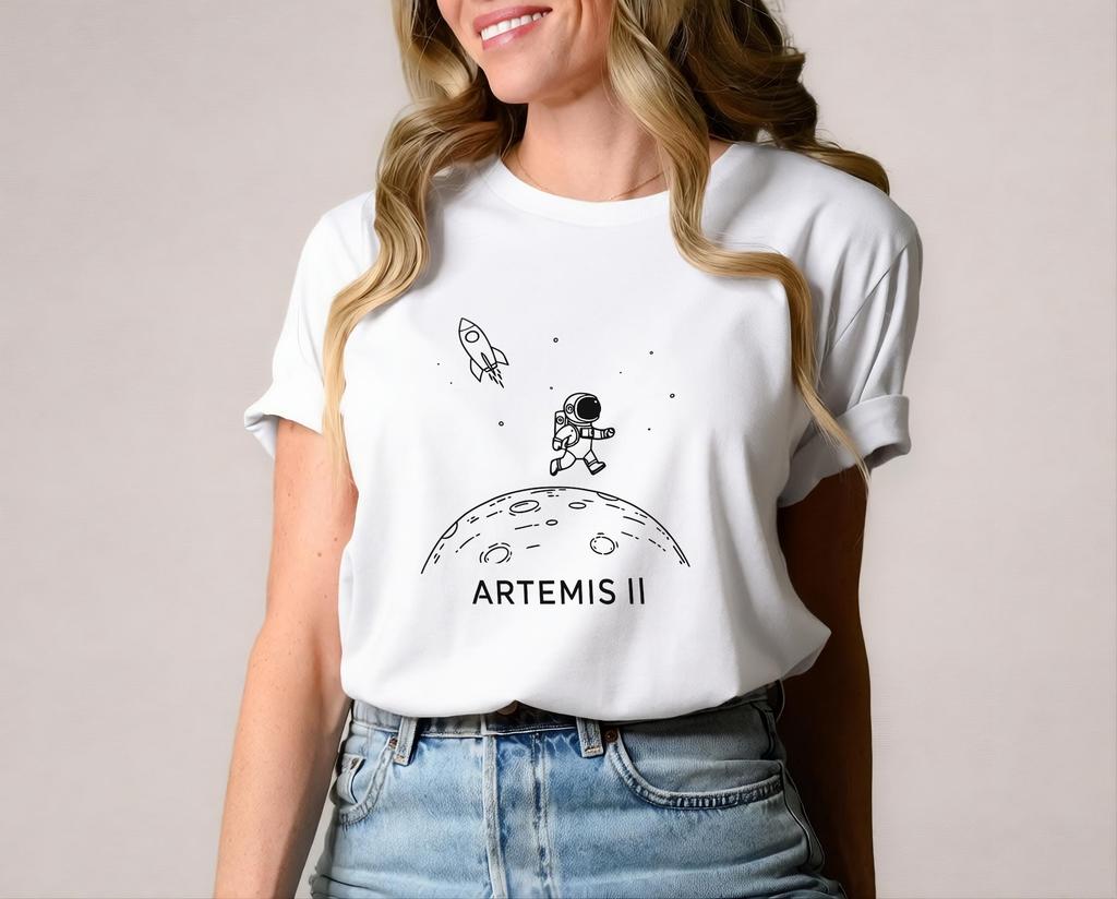 Artemis II Astronaut Moon Landing TShirt Unisex and Women Summer Cotton Clothing Fashion Round Neck Short Sleeved Tee Streetwear