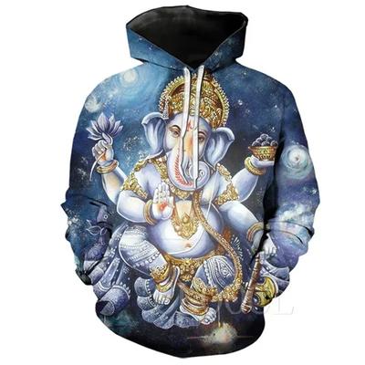 Deus Hindu Ganesha Moletom Com Capuz Feminino Masculino Estampa 3D Manga Longa Moletom Com Capuz Casual Tops Streetwear Gráfico Moletons Vestuário
